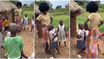 "This makes me happy": Grown lady with beautiful dark skin joins children to play funny game, video goes viral