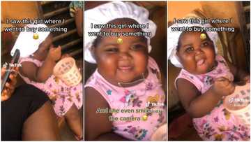 "She looks like teddy": Chubby kid smiles in video, keeps eating food from big container