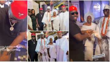 Billionaire doings: Obi Cubana storms staff's wedding with black bag of money, makes cash rain on couple