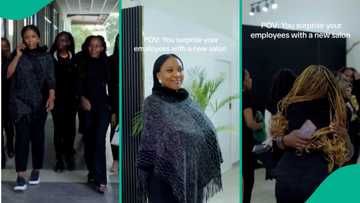 Nigerian lady shows happiness as her employees celebrate her new salon in style