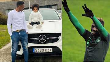 Super Eagles star flaunts cute daughter on his exotic N21m worth Mercedes Benz GLC 300 ride