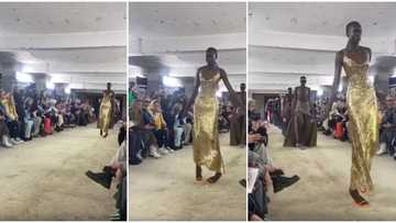 Clip shows moment tall model almost fell on runway as she struggled in heels, an Oyinbo woman stopped clapping