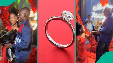 Engagement video goes viral after lady knelt down to collect ring from her man