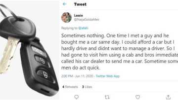 I met a man who bought me a car on the same day - Lady claims