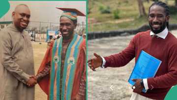 University student extends imaginary handshake to his late father who did not witness his graduation