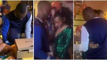 He won: Reactions as Saga helps Nini put on a pair of shoe, fans shower them with photo album, and other gifts