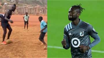 Sierra Leone star who complained about bed in Nigeria hotel alights from car to play with a group of local children