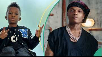 Wizkid's 3rd son Zoin rocks singer's multi-million dollar necklace, uses it to play around the house