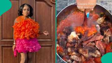 Veekee James shares process of cooking guinea fowl sauce, fans salivate: "Her husband won jackpot"