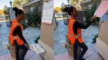 See moment delivery woman helps this wife to hide her package from husband (video)