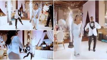 She's embarrassed: Pretty bride stunned as groom scatters floor with weird grinding dance moves in funny video