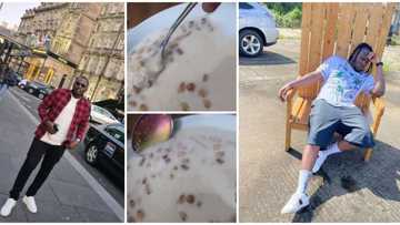 This one looks expensive; Reactions as Nigerian man in UK is captured in video drinking garri with groundnuts