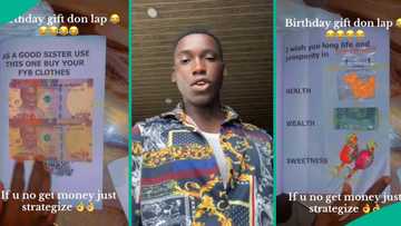 Man displays book containing vitamin C, stick sweets, N500, others from sister on his birthday