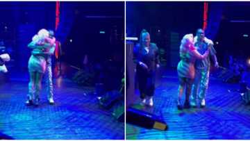 Love wins: Sweet moment DJ Cuppy surprised Zlatan on stage in London, singers hug tightly as they squash beef