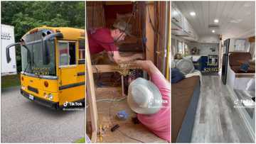 Family buys long school bus for N2m, converts it to flat, installs kitchen cabinet, beds to look like "palace"