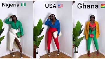 Lady wows internet users as she slays in outfits inspired by 11 country flags