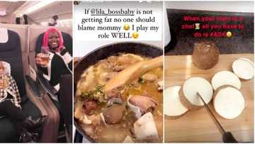 When mum's a chef: BBNaija's Ka3na cooks up a storm as oyinbo daughter requests for pounded yam and okazi soup