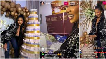 Tacha at 26: Fans gift BBNaija star huge money cake, laptop, flat screen TV, 26 gift boxes, N10m and more