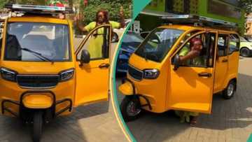 "It doesn't need fuel": Abuja lady displays new electric keke with solar panel and AC, video trends