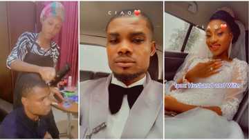 Cute moment Nigerian bride who barbs hair gave her man his wedding haircut around 5am, video goes viral