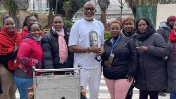 Nollywood actor Richard Mofe-Damijo shares photo surrounded by female fans during Nairobi visit