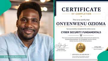 Man displays certificate he received after learning cybersecurity for 4 years