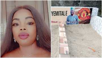 Nigerian man's grave with Man United's logo gets many emotional as child 'mourns' (photos)