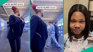 Lady startled, tries to run as 3 White men unexpectedly join her dance video, people react