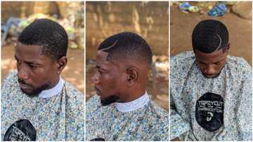 Popular Nigerian barber performs another 'miracle', see how he rescued this man's hairline, turns him into handsome person (photos)