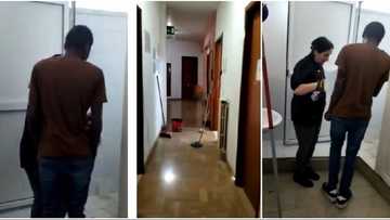 Video emerges as Nigerian man living abroad is told by Oyinbo lady to wash toilet, he says "I no do again"
