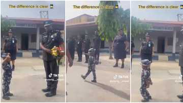 "Na next IG be that": Little boy in police uniform impresses officers as he marches gallantly, video trends