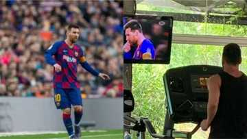 Lionel Messi spotted watching himself on television while training at the gym (photo)