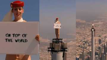 Viral video shows pretty air hostess standing at the top of the tallest building in the world for advert