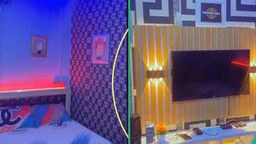 Young man transformed his small one room into beautiful and cosy space with blue light