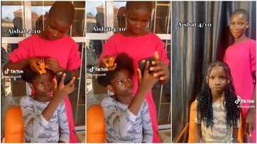Nigerian girl weaves kid's hair, shows off amazing hairdressing skill in video, people rate her