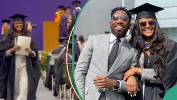 "Like play like play, you did it": Timi Dakolo celebrates as wife bags MSc. degree from UK university