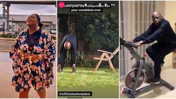 “Can your candidate do it?”: Eniola Badmus shares images of Asiwaju Bola Tinubu doing touch your toe exercise