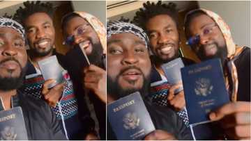 Blue passport na your mate? Pere, Michael and Boma flaunt their US passports on their way to Dubai