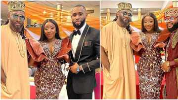 Blessed is she among men: Ini Edo poses with beautiful smile as she meets Whitemoney and Emmanuel