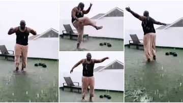 “Don Jazzy Jackson”: Music mogul dances happily inside heavy rain in viral video, fans share funny comments