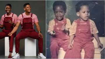 Fans gush as BBNaija Elozonam, twin brother recreate childhood photos for 35th birthday