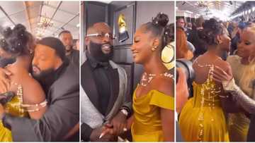 Grammy Awards: Tems spotted in video with Mary J Blige, Rick Ross, DJ Khaled on the red carpet after winning