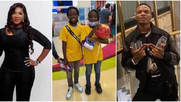 Mercy Johnson's daughter Purity and Wizkid's son Tife link up in Dubai, rock similar outfits in cute photos