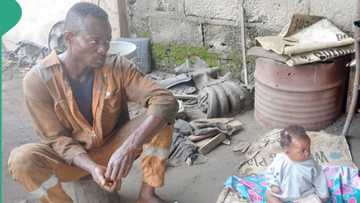 Man who is a car mechanic goes to shop with his baby after his wife left him over health challenges