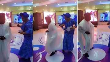 84-yr-old ex-president Obasanjo spins like kid on dance floor, defeats actress Adedoyin Kukoyi in funny video