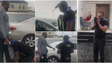 Emotional moment policeman threw away his cap, prostrated for Nigerian man after being gifted a new car