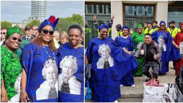 "Nigerian aunties no dey carry last": Photos as they turn up in UK rocking asoebi for Queen Elizabeth's burial