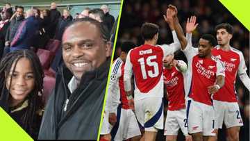 Lovely moment Kanu and daughter watch Arsenal vs Monaco UCL tie at Emirates, video