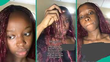Lady shares moment she took down burgundy-coloured braids after her parents complained