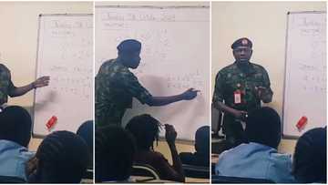 "See how class quiet": Nigerians react to video of military man teaching teenagers mathematics